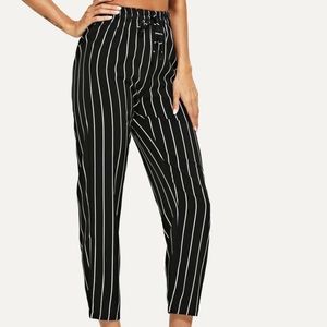 shein black and white striped pants-XL